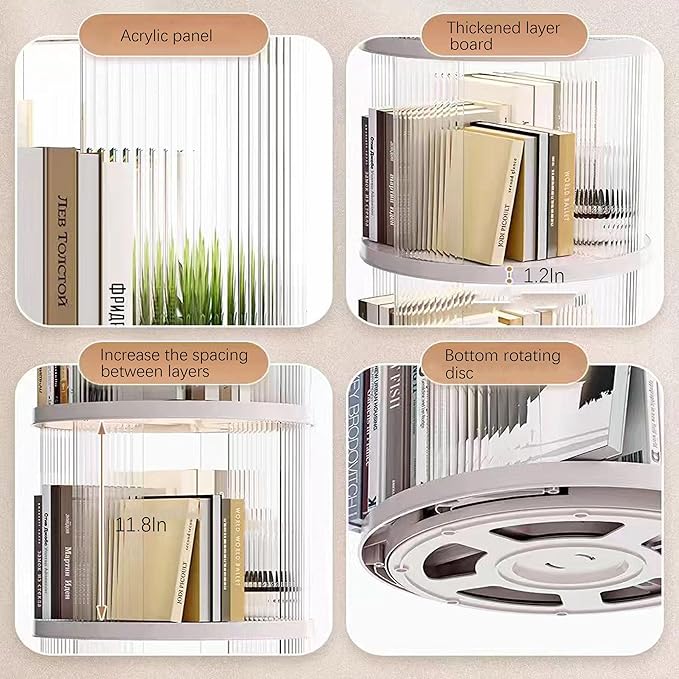 4 Tier Rotating Bookshelf Tower, 360 Display Rotating Bookshelf, 53.4 inch High - Image 6