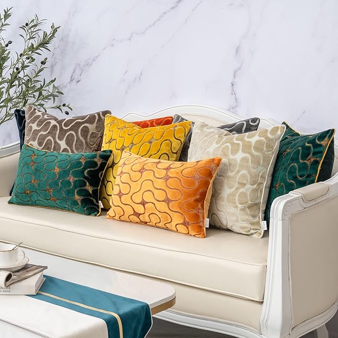 Yangest Orange Throw Pillow Cover Wavy Cushion Cover Modern Zippered - Image 6