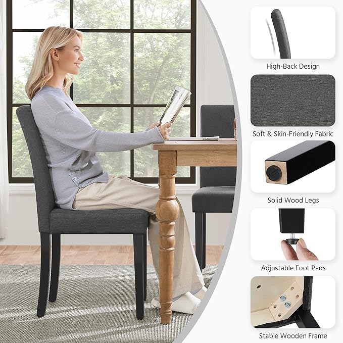 Yaheetech Dining Chairs Set of 2 Fabric Upholstered Parson Kitchen Chairs - Image 6