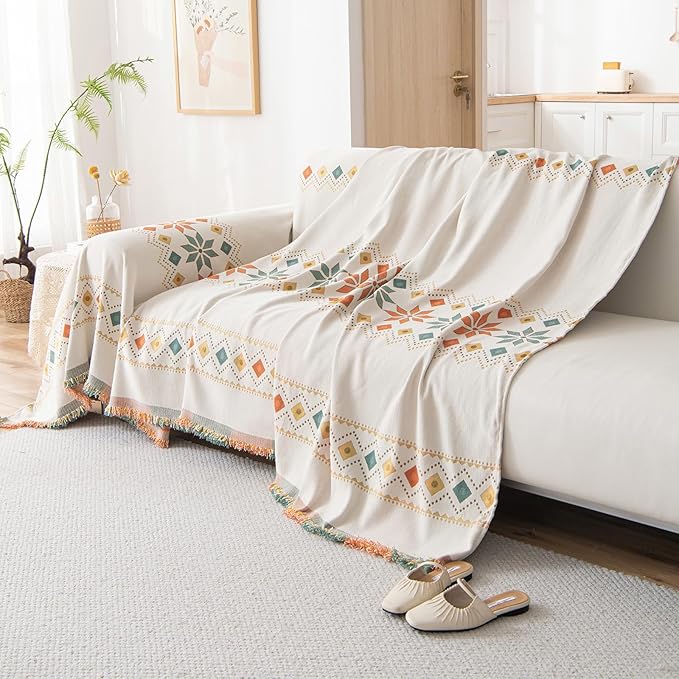 STACYPIK Modern Beige Couch Cover, Boho Jacquard Furniture Protector - Image 9