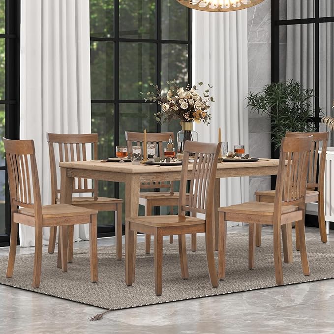 COLAMY Wooden Dining Room Chairs Set of 6, Spindle High Back Windsor Kitchen by COLAMYINC