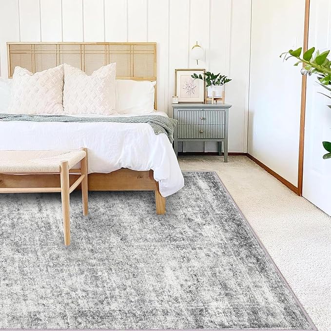 Area Rug 10x14 Washable Gray Vintage Traditional Mat Distressed Indoor Foldable - Image 2