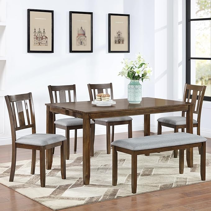 soges 6 Piece Kitchen Dining Table Set, Wooden Dining Table by soges