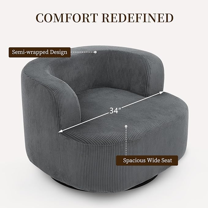 Furnimart 360° Swivel Barrel Accent Chair, Round Upholstered Comfy Lounge Chair - Image 7