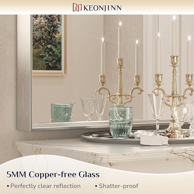 Keonjinn Silver Bathroom Mirror 55 x 36 Inch Large Rectangle Wall Mirror - Image 9