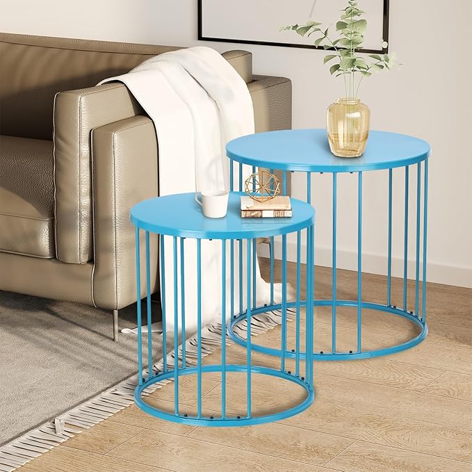 SUNNYPARK Outdoor Side Table Set of 2, Metal Circle Accent End Tables - Image 8