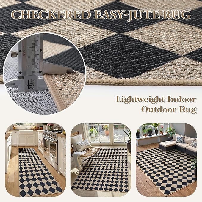 Lahome Checkered Dining Living Room Rug, 5x7 Washable Indoor Outdoor Easy Jute - Image 6