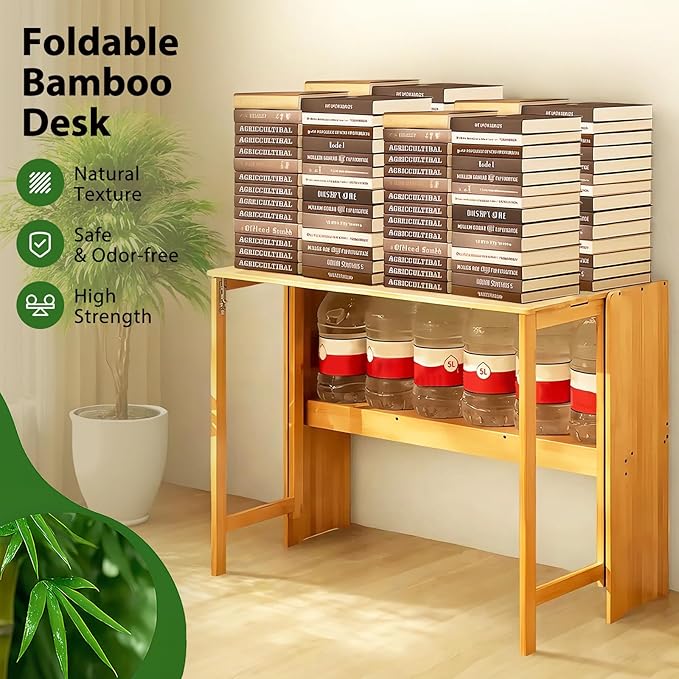 31.5" Bamboo Folding Desk, Space-Saving Computer Desk - Image 6