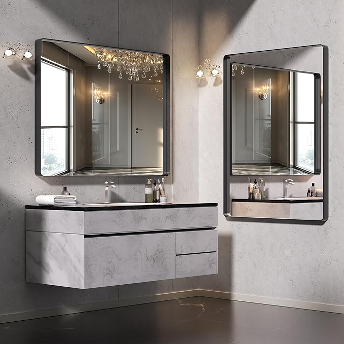 Hasipu Black Bathroom Mirror for Wall, 51 x 30 Inch Metal Framed Bathroom - Image 2