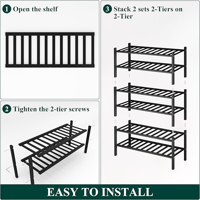 Smiry Shoe Rack, 6 Tier Thick Bamboo Shoe Organizer, Stackable Free Standing - Image 5
