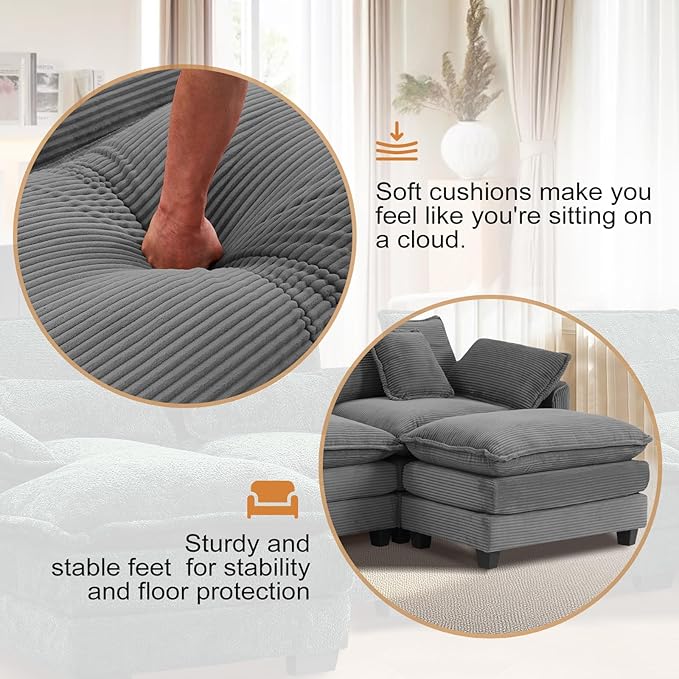 Furniliving 117‘’ L-Shaped Sofa, Luxury Corduroy Modular Sectional Couches - Image 5