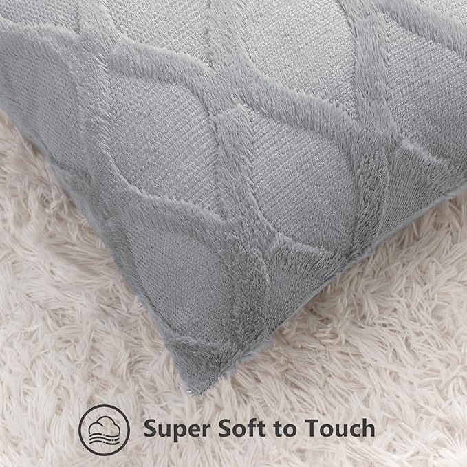decorUhome Throw Pillow Covers 20x20 Inch Set of 2, Soft Plush Faux Fur Wool - Image 2