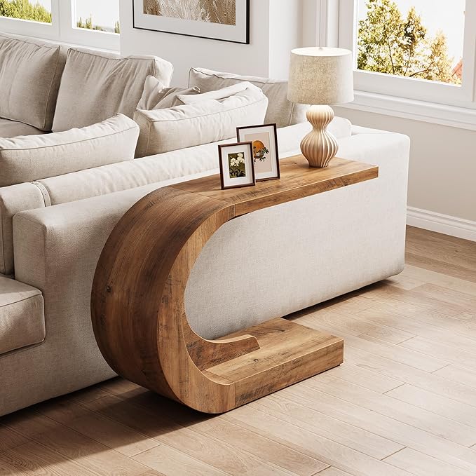 LITTLE TREE 43.3-Inch Farmhouse Console Table, 2-Tier C-Shaped Sofa Table - Image 7