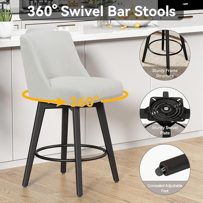 Counter Height Swivel Bar Stools Set of 6, 26 Inch Bar Stools - Image 6