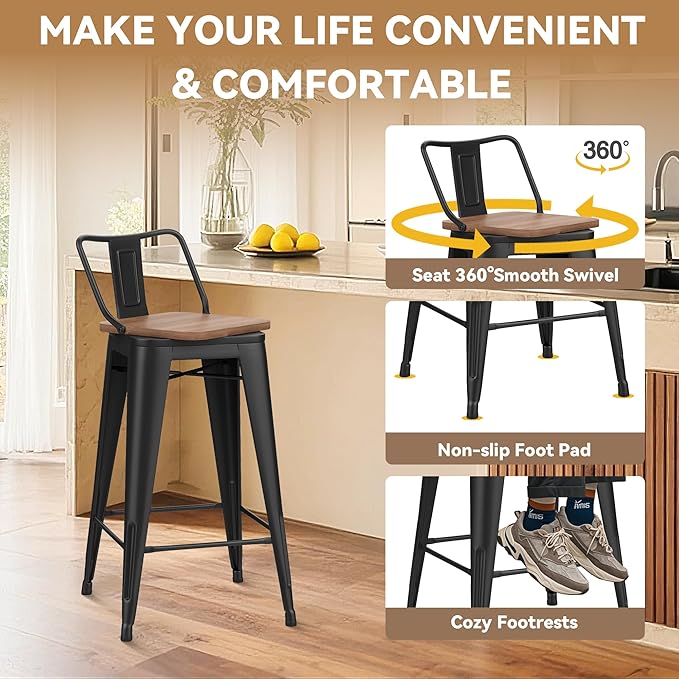 26 Inch Swivel Bar Stools Set of 4 - Image 6