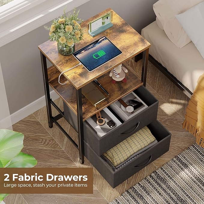 Seventable Nightstand with Charging Station, Bedside Table with LED Lights - Image 6