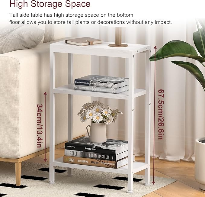 Narrow Side Table for Small Space Set of 2, 3-Tier Small End Table - Image 5