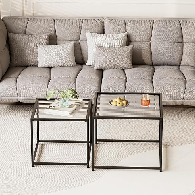 Garden 4 you Coffee Table Set of 2, Modern Patterned Glass Nesting Table - Image 8