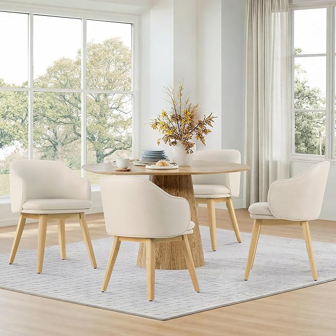 Wooden Dining Chairs Set of 2, Faux Leather Upholstered Modern Dining Room - Image 6