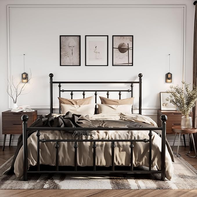 SHA CERLIN 14'' Queen Size Metal Platform Bed Frame/Victorian Headboard and by SHACERLIN
