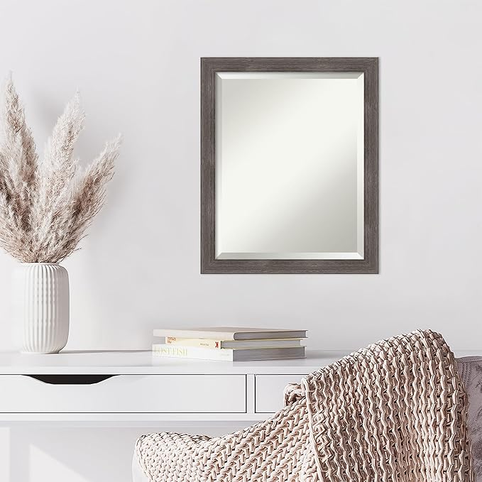 Amanti Art Grey Wall Mirror 23x19 Pinstripe Lead Grey Rectangle Bathroom Mirror - Image 6
