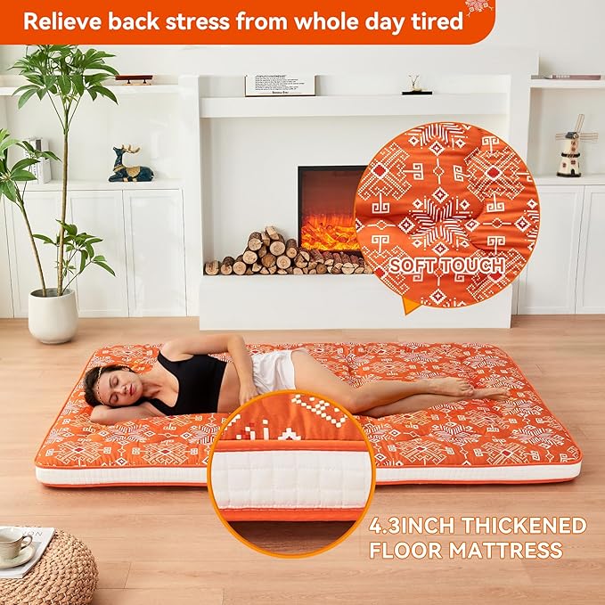 Dr.Futon Japanese Floor Futon Mattress Extra Thick Folding Roll Up Bed Topper - Image 4