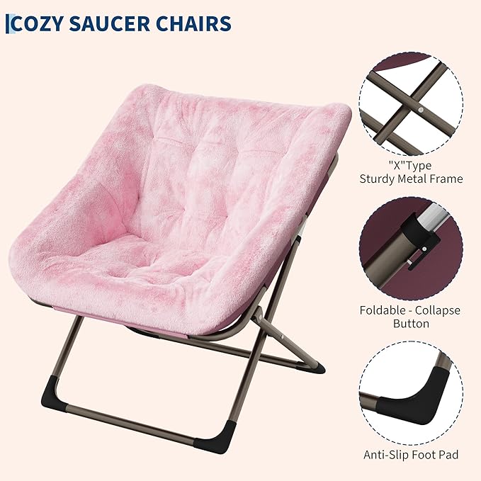 Comfy Chair for Adults, Foldable Living Room Chairs, Soft Faux Fur Folding - Image 3