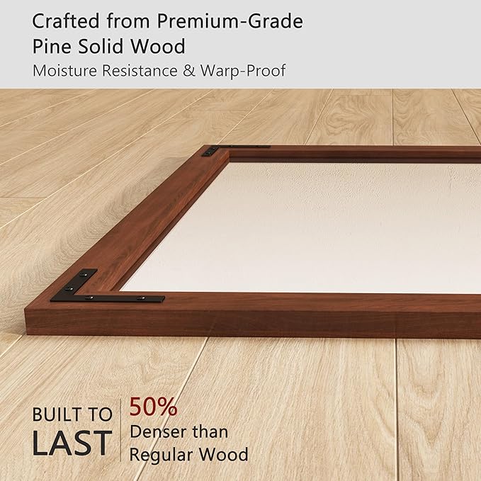 VocalStar Rustic Wood Framed Mirror 28 x 40 Inch, Natural Dark Brown Wooden - Image 3