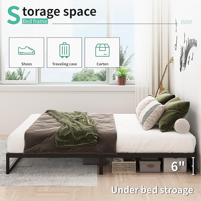 8 Inch Queen Bed Frame Heavy Duty Steel Slat Support Metal Queen Size Platform - Image 3