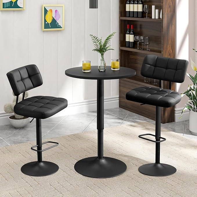 Furniliving Modern Bar Stools Set of 2 Faux Leather, Upholstered Swivel - Image 8