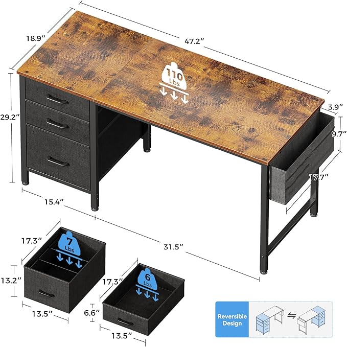 Casaottima 48" Small Computer Home Office Desk - Image 3
