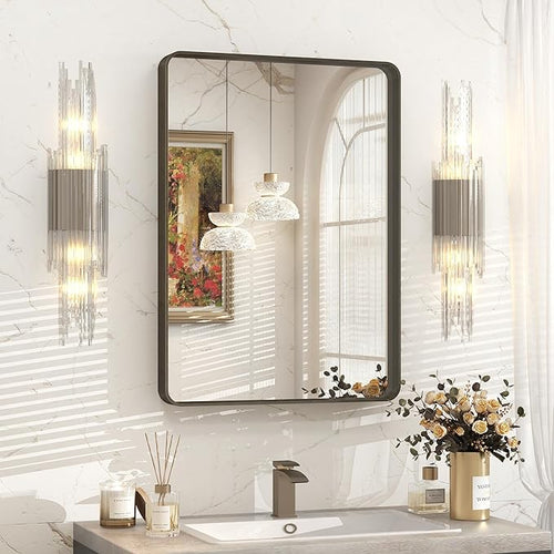 20x30 Inch Bronze Framed Bathroom Mirror, Rectangle Brushed Bronze Metal Vanity by VANLIOBathroomMirror