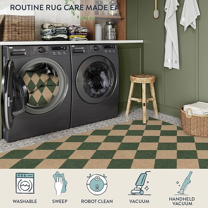 Lahome Checkered Outdoor Rug 5x7, Washable Rug - Image 5