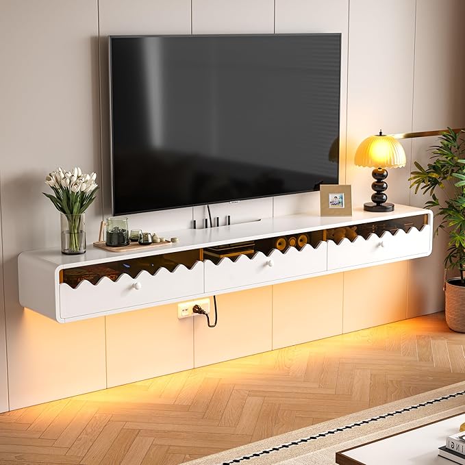 Floating TV Stand, 55IN Fully-Assembled Wall Mounted Wave Glass - Image 8