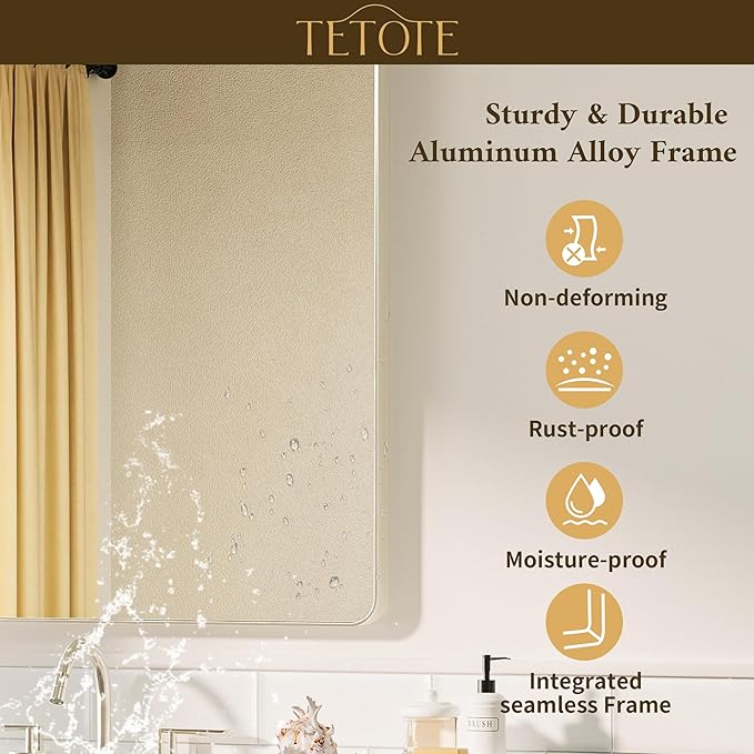 TETOTE Brushed Nickel Bathroom Mirror 48 x 24 Inch Brushed Nickel Metal Framed - Image 3