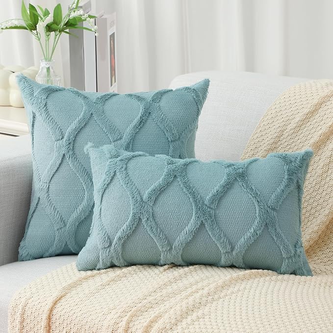 decorUhome Throw Pillow Covers 22x22 Inch Set of 2, Soft Plush Faux Fur Wool - Image 4
