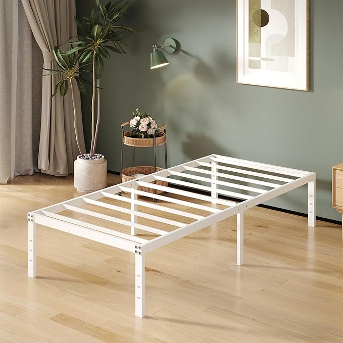 16 Inch White Twin XL Bed Frames, Metal Platform Twin XL Bed Frame - Image 4