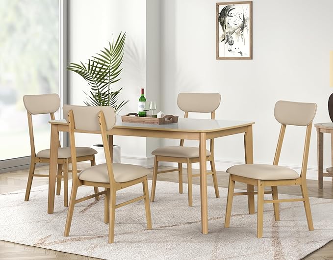 Merax 6-Piece Dining Table Set, One Table One Bench and Four Chairs, High Gloss by Merax