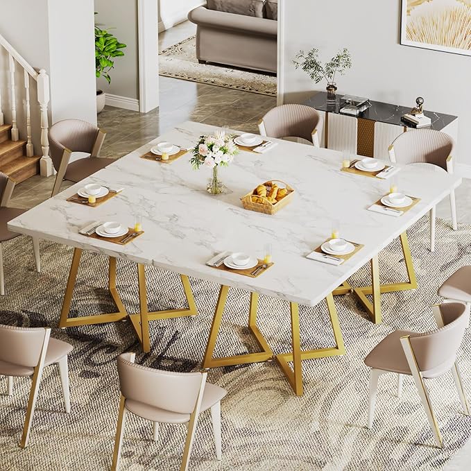 Tribesigns Square Dining Table for 10, 31.5" Modern White Dinner Table - Image 3