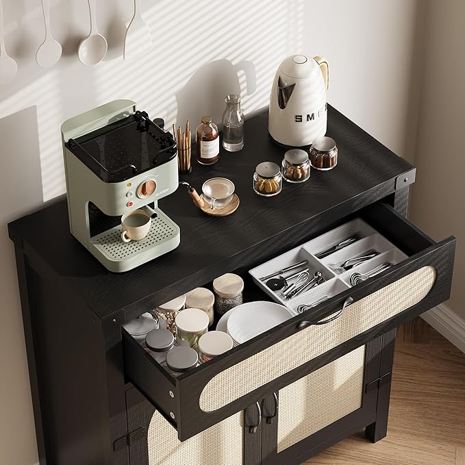 IDEALHOUSE Rattan Cabinet with Drawer, Sideboard with Synthetic Rattan-Accent - Image 6