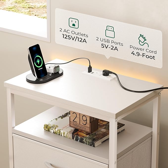 Huuger Night Stand with Charging Station, Bedside Table, Tall Nightstand with - Image 5