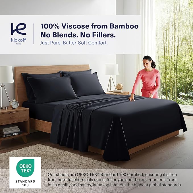 Kickoff Viscose Bamboo Sheets Twin XL Size 3-pc 100% Organic Bamboo Viscose Bed - Image 2