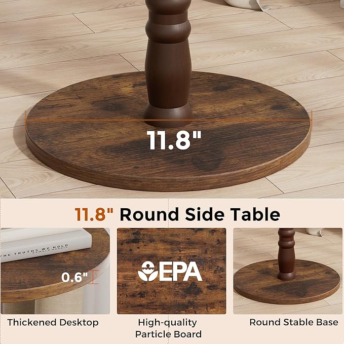 Round Side Tables Set of 2, Solid Wood Pillar - Image 7