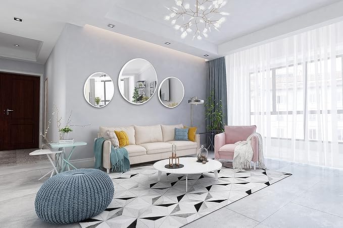 FrameWorks 20" Deluxe Contemporary White Circular Aluminum Mirror - Image 3