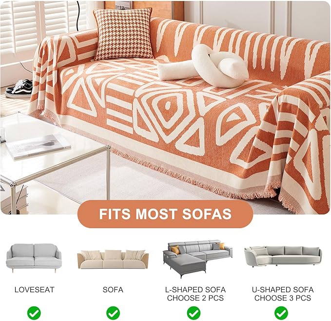 STACYPIK Soft Thick Boho Orange Loveseat Sofa Covers Modern Geometric Couch - Image 9