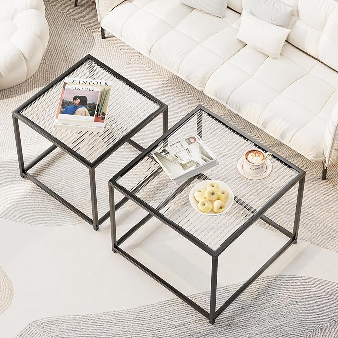 Garden 4 you Coffee Table Set of 2, Modern Patterned Glass Nesting Table - Image 3