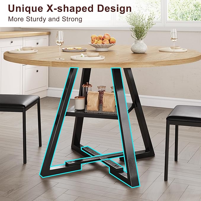42'' Round Dining Table for 4, Kitchen Dining Room Circle Dinner Pedestal Table - Image 5