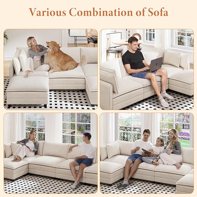 Vesgantti 143" U Shaped Sectional Modular Couch, Comfy Corduroy Upholstered - Image 5