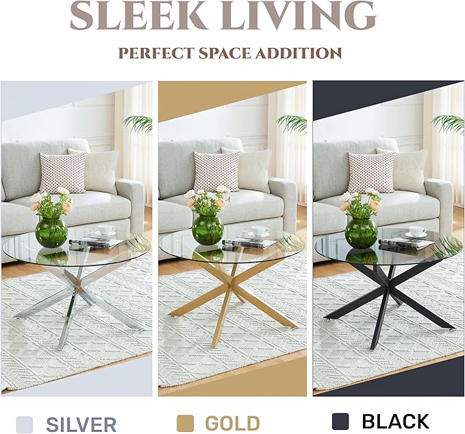 Round Glass Coffee Tables for Living Room, Home Office, Modern & Simple Center - Image 6