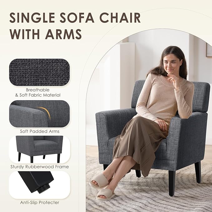 COLAMY Accent Chair Set of 2 for Living Room, Modern Upholstered Fabric Accent - Image 6